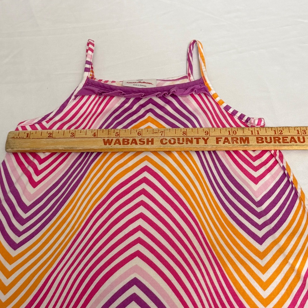 Hanna Andersson Girls Size 100 4T Pink Orange Chevron Cotton Ruffle Sundress - Picture 4 of 7